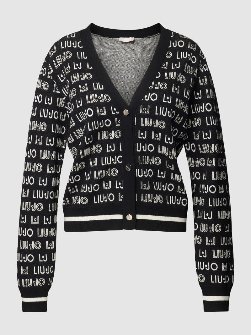 Cardigan mit Label-Muster in schwarz