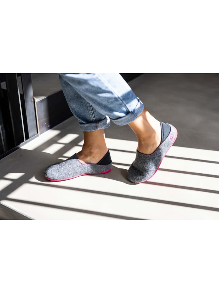 Gottstein Hausschuh Wool Slip-On in grey/raspberry günstig kaufen