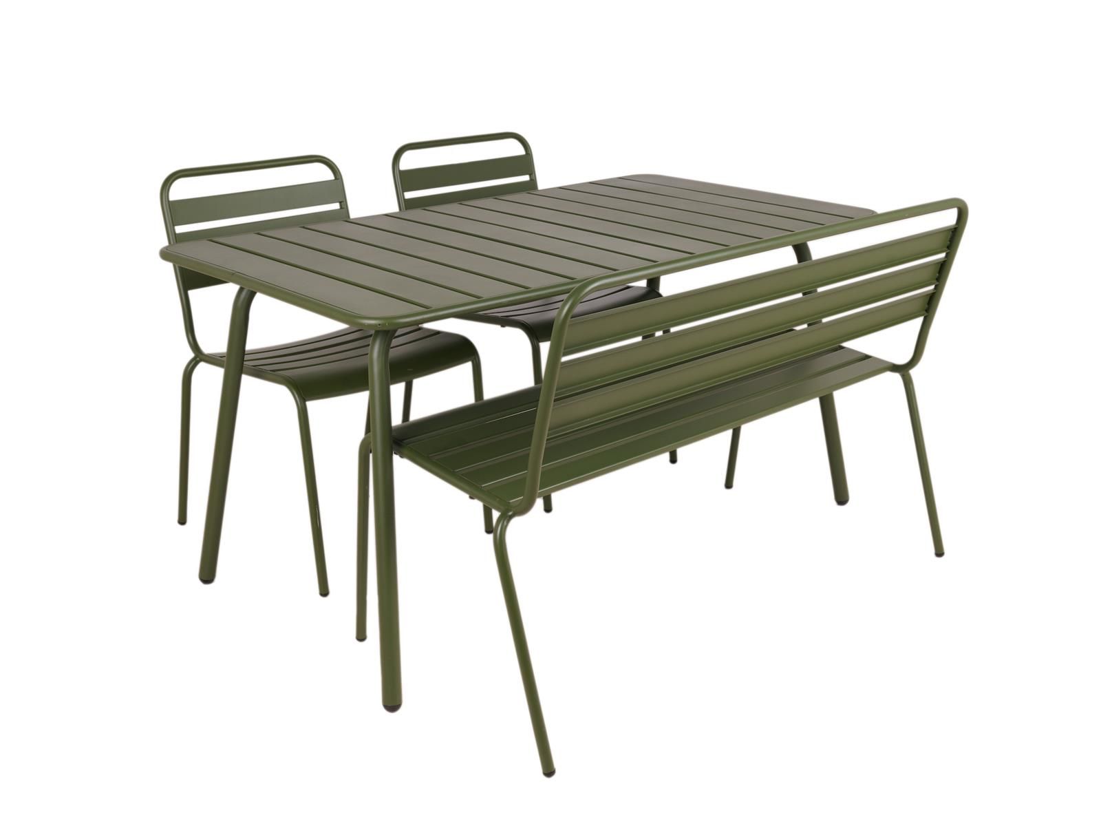 MaximaVida Max 150 cm Armeegrünes Gartenset mit 2 Stühlen und einer Bank
