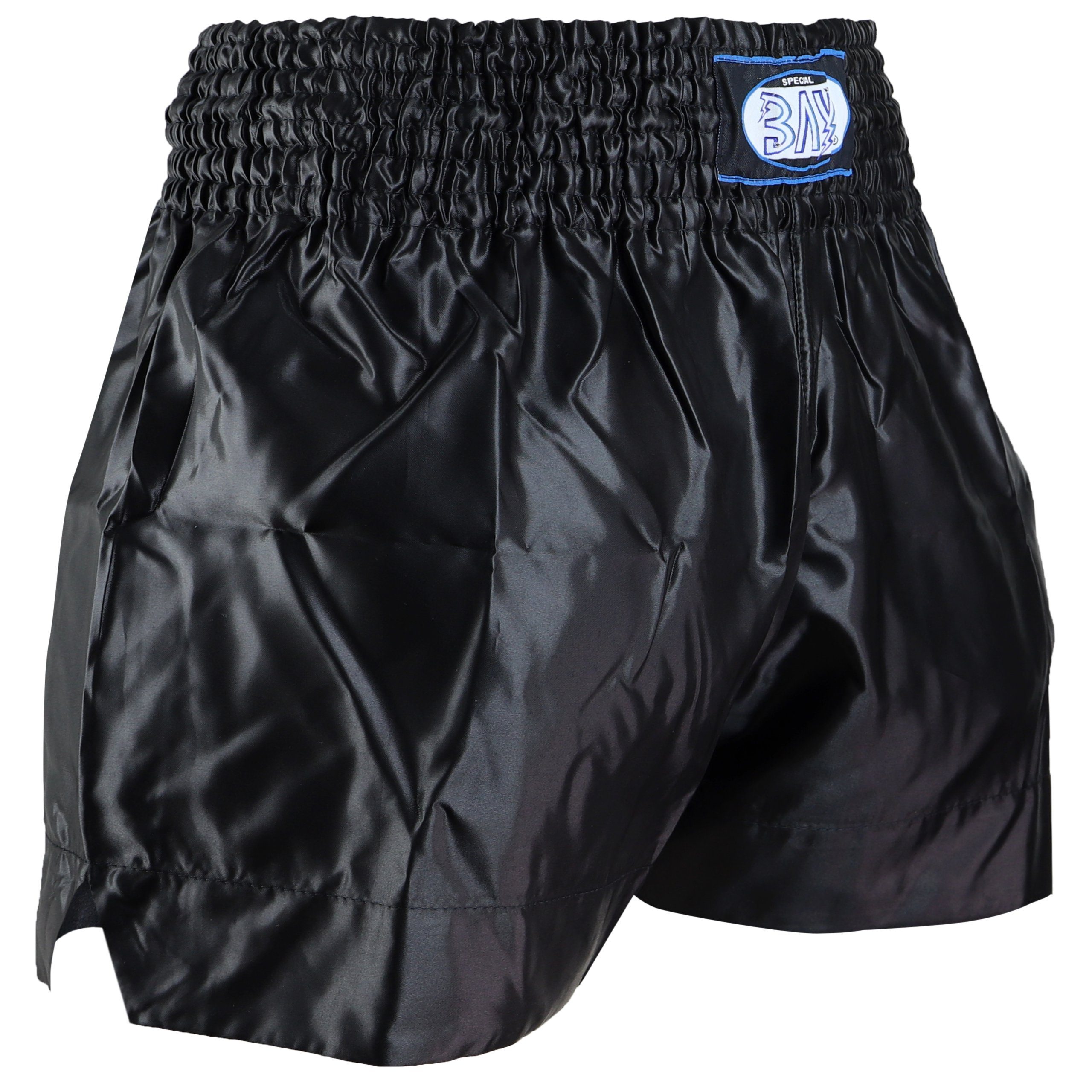 BAY-Sports Sporthose Muay Thai Kick Hose Shorts Thaiboxhose Thaiboxen MMA kurz Kickboxen (kurze Hose, traditionell schwarz uni) kurze Hose, traditionell koplett schwarz uni