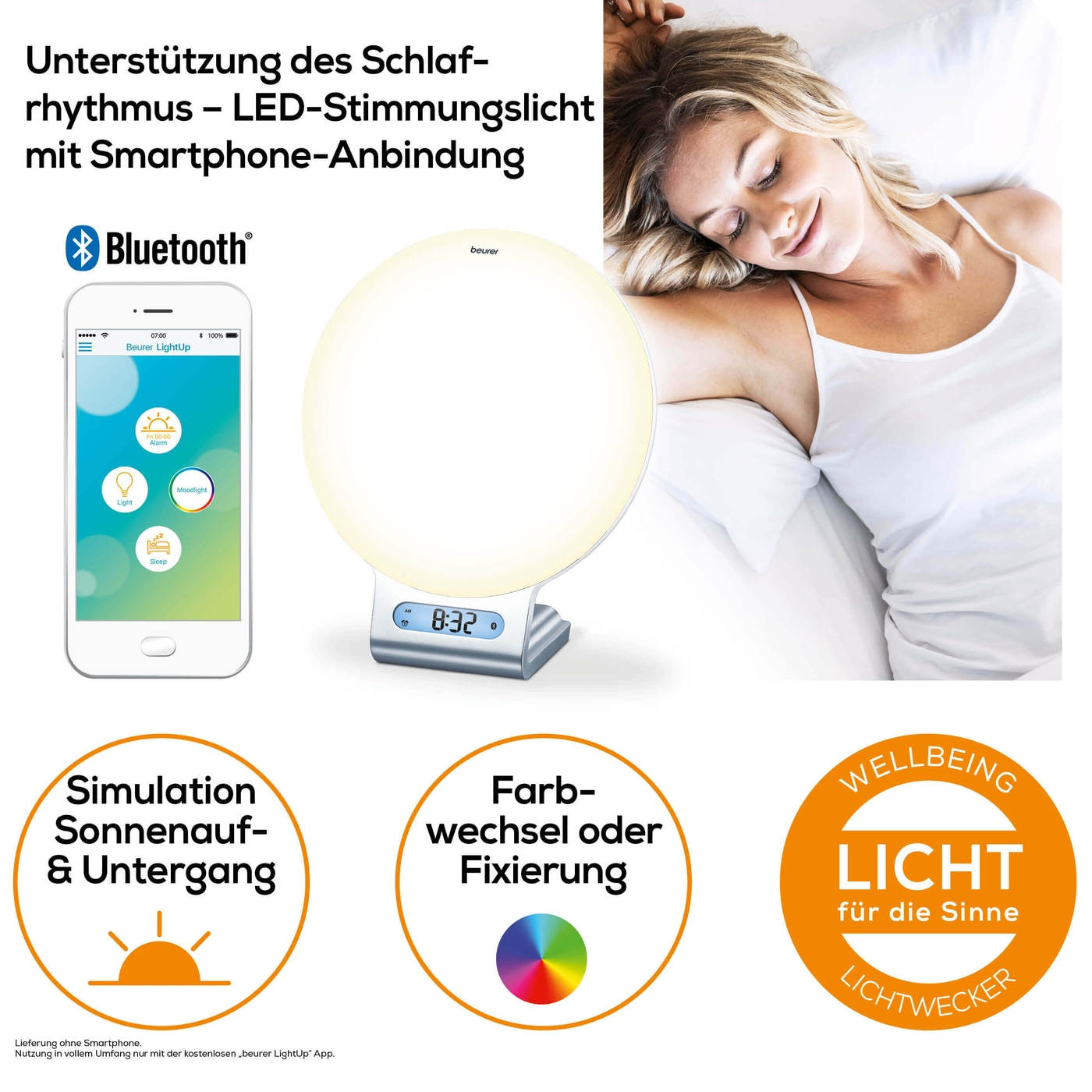 Beurer Lichtwecker WL 75-Sonnenlicht Lichtwecker für natürliches Einschlafen & Aufwachen mit App-Anbindung