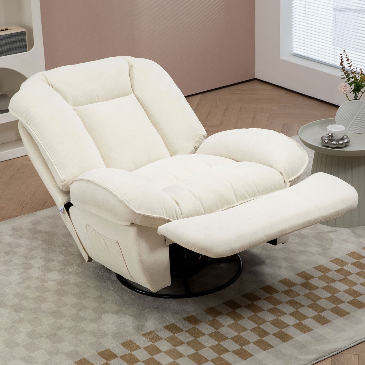 HOMCOM Relaxsessel Fernsehsessel mit Liegefunktion, Schaukelfunktion Creme