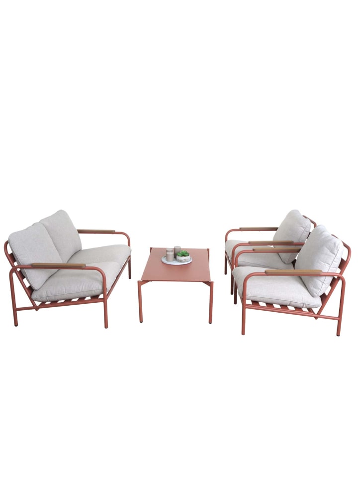 MCW Aluminium-Gartengarnitur O11, Terrakotta Polster beige günstig kaufen onesize
