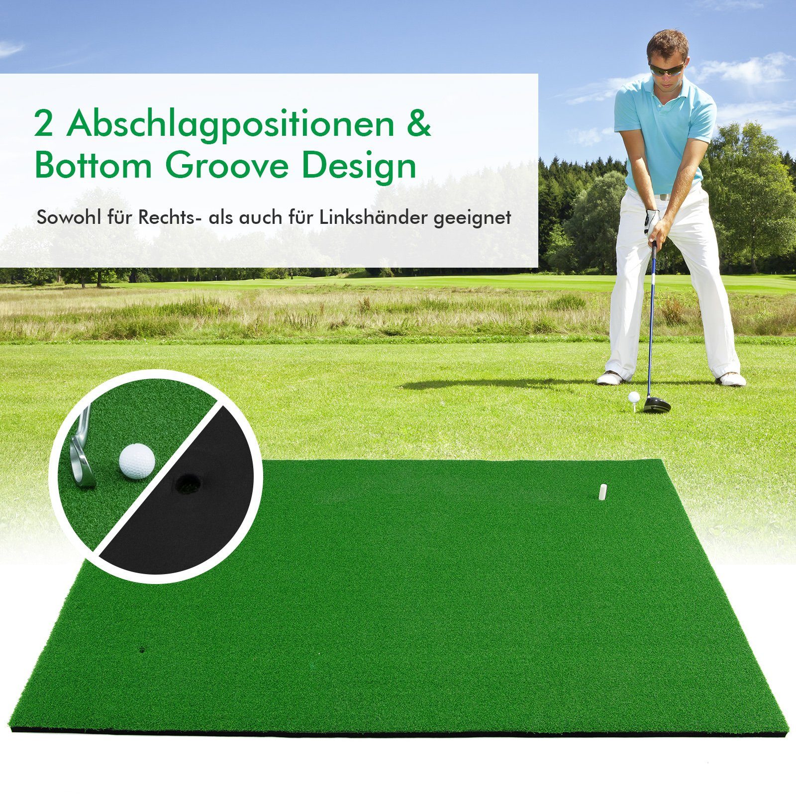 COSTWAY Golf-Abschlagmatte Golfmatte, 150x100cm, mit 3 Gummi-Tees