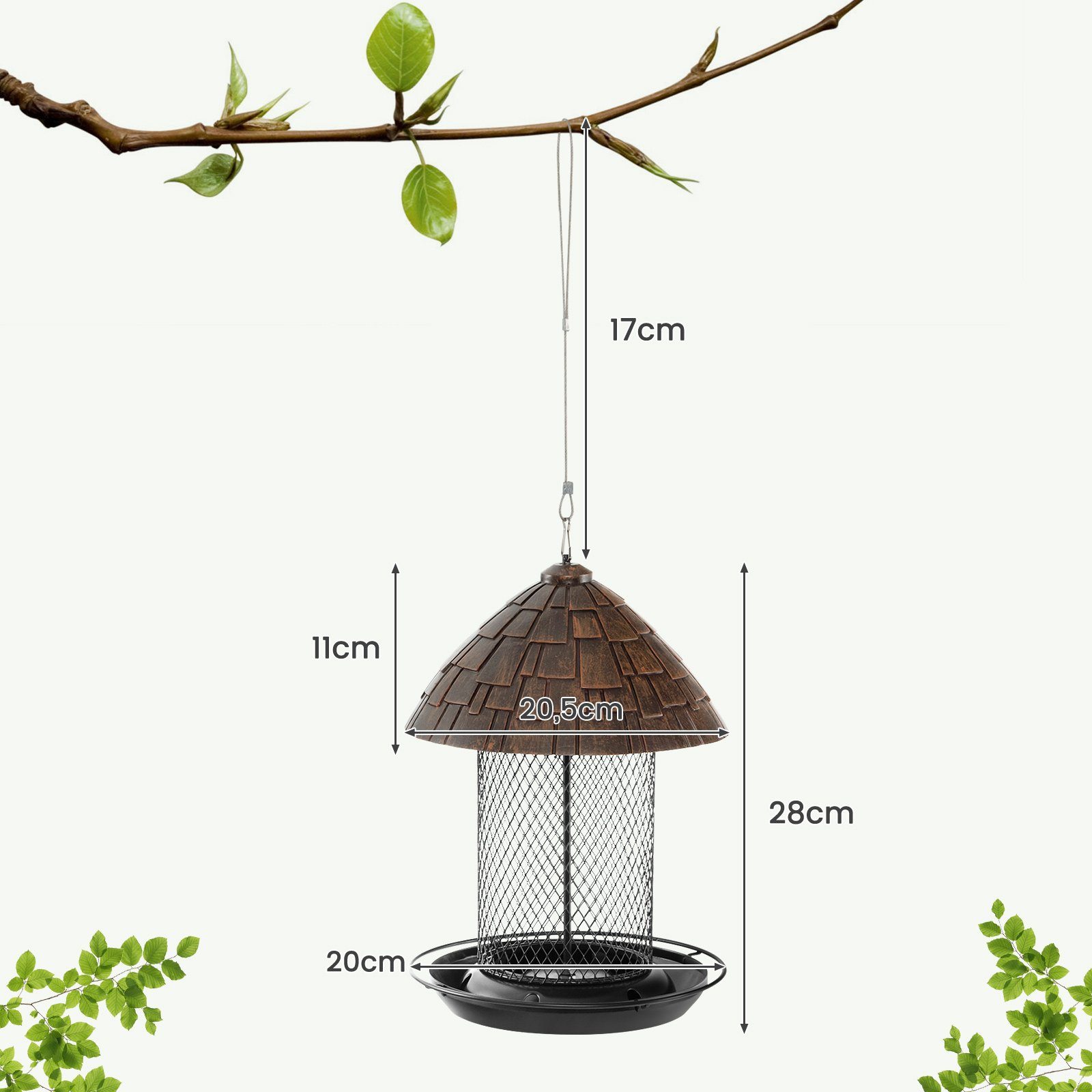 COSTWAY Futterspender, Vogelfutterhaus mit Sitzstange, 20 x 20 x 28 cm