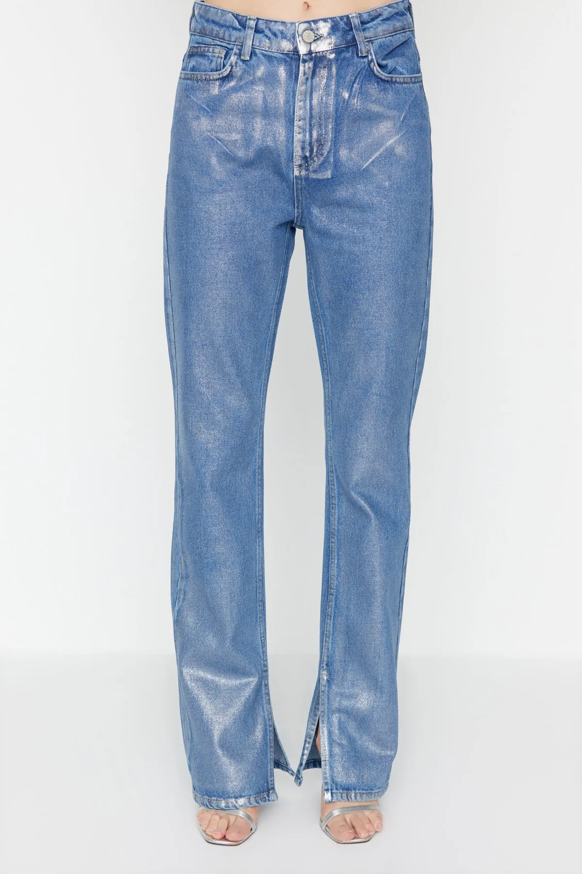 Trendyol Collection  Blaue Glitzer-Jeans aus Denim TPRAW23JE00008