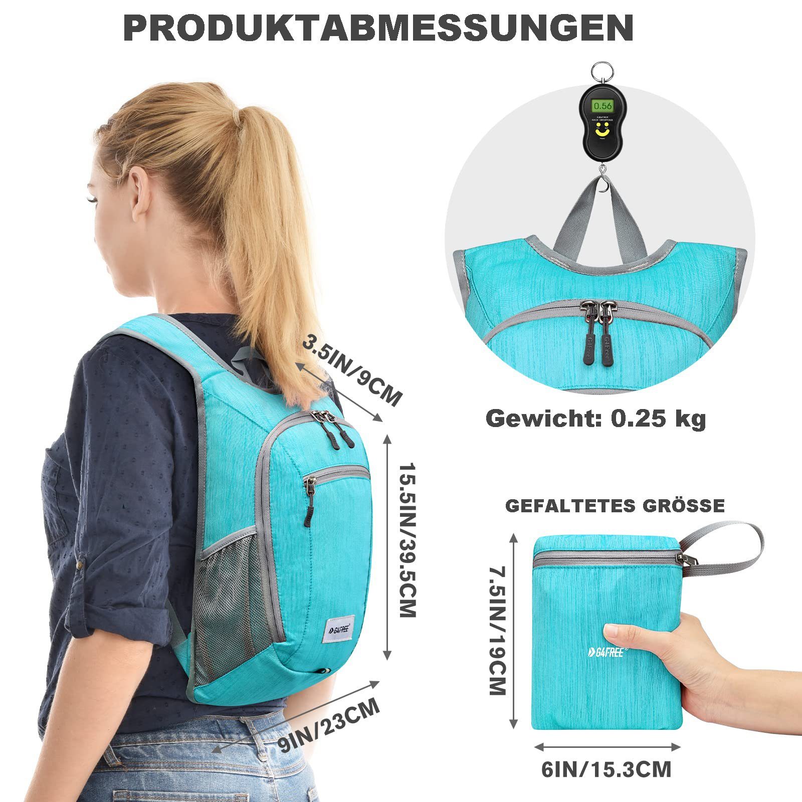 G4Free Wanderrucksack, 15L Kleine Reise Outdoor Faltbare Umhängetasche