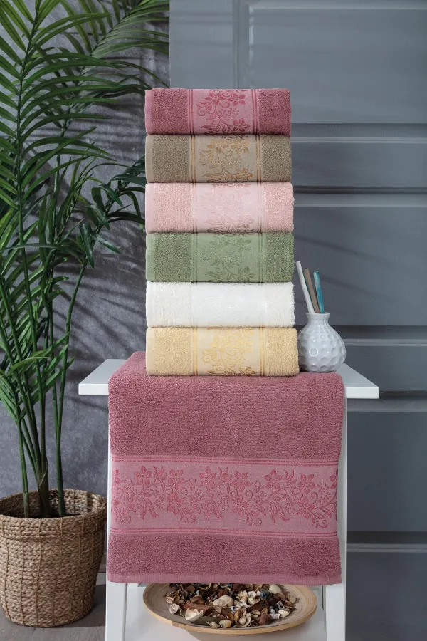 Güvenal  Azra 6 Stück 50*90 verpackte gemusterte Handtücher | Handtuch-Set | Handtuch-Set | Hand- und Gesichtstuch | Mitgift-Handtuch