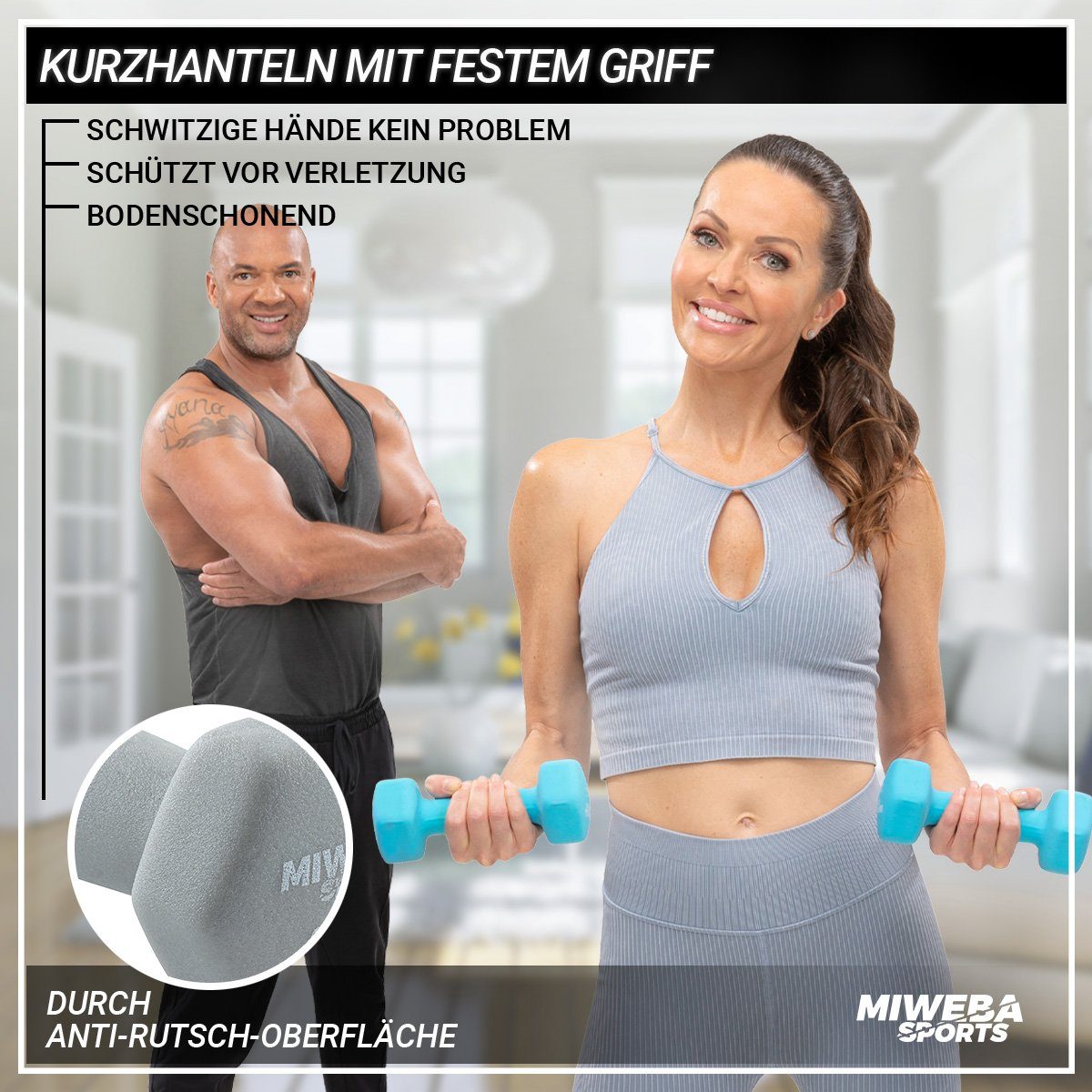 Miweba Sports Kurzhantel Gymnastikhanteln NKH100 - 9 Gewichtsklassen, (Anti-Rutsch-Oberfläche - Neopren - bodenschonend - Hexagon-Form - 8 Farben - Training - Krafttraining - Muskelaufbau - Fitness - Sport - Workout, 0,5 kg - 1 kg - 2 kg - 3 kg - 4 k