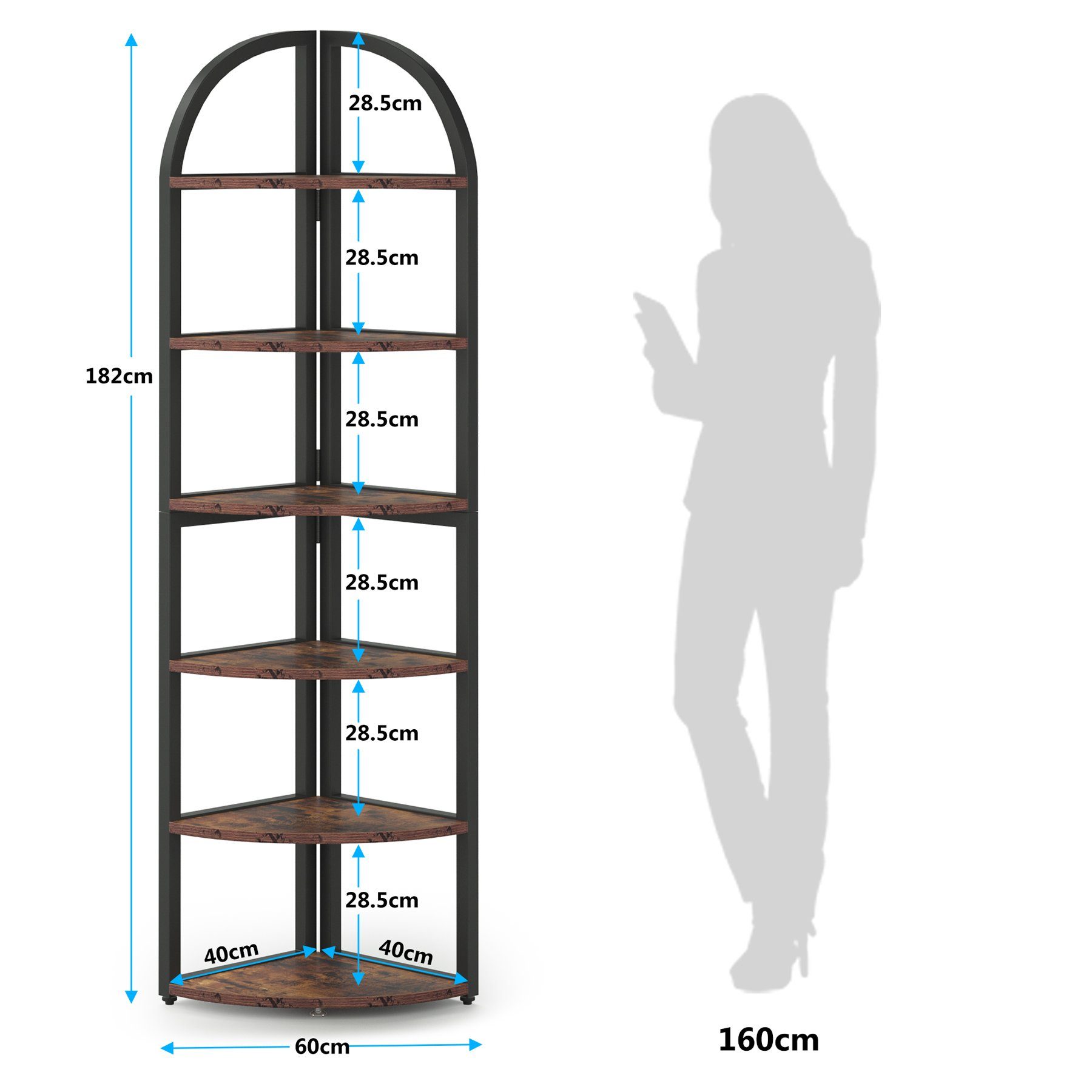 Tribesigns Eckregal Tribesigns Eckregal mit 6 Ablagen 42x42 x180cm für Wohnzimmer