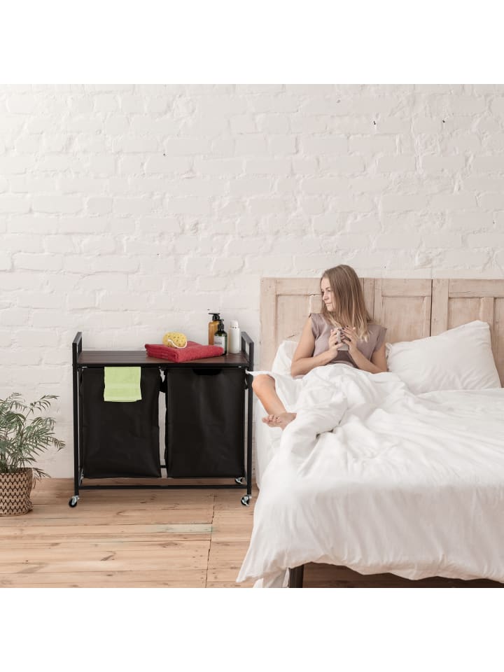 relaxdays Wäschekorbregal in Schwarz/ Braun - (B)80 x (H)75,5 x (T)33 cm günstig kaufen onesize