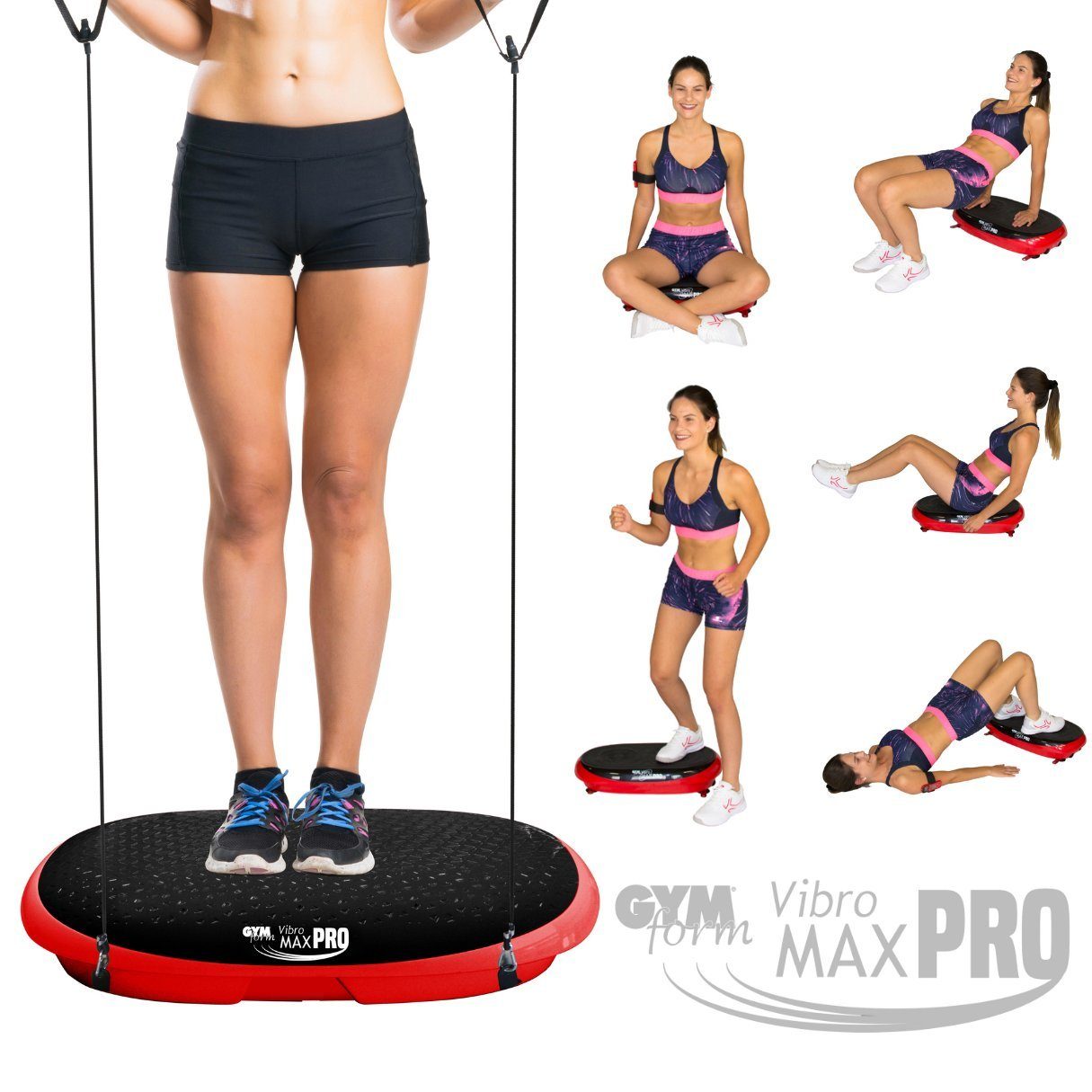Gymform® Vibrationsplatte VibroMax PRO Trainingsplatte, 200,00 W, 99 Intensitätsstufen, (4 tlg), 10 Programme, inkl. Trainingsbänder und Fernbedienung