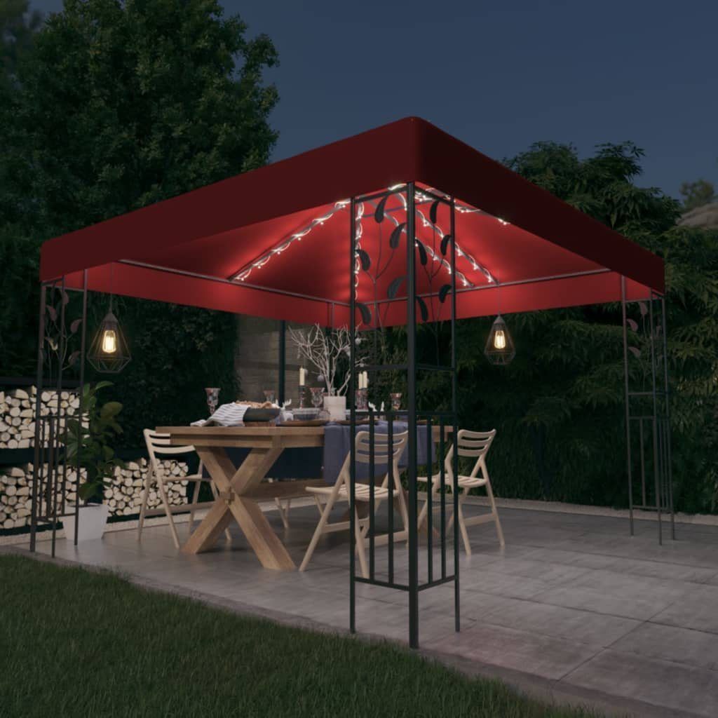 vidaXL Partyzelt Pavillon mit LED-Lichterkette 3x3 m Weinrot
