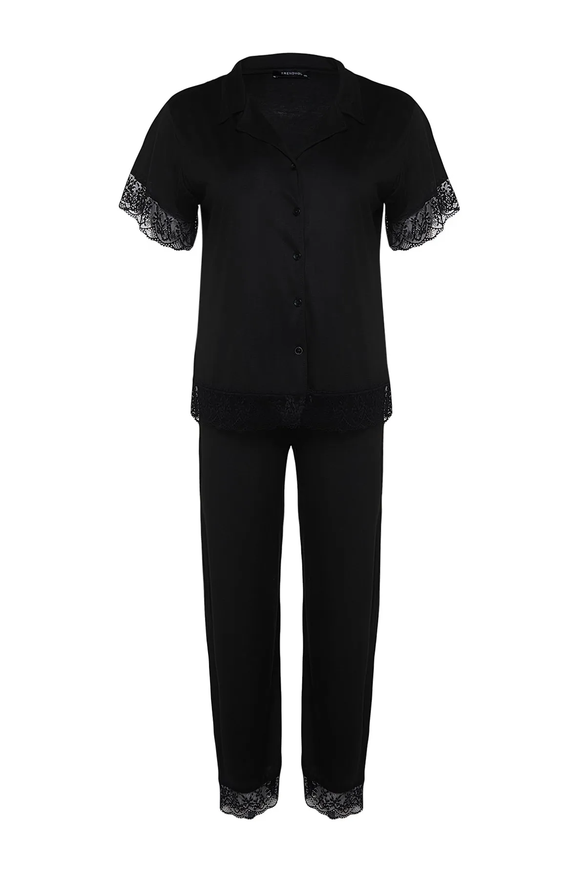 Trendyol Curve  Gestricktes Pyjama-Set aus schwarzer Spitze TBSSS22PT0623