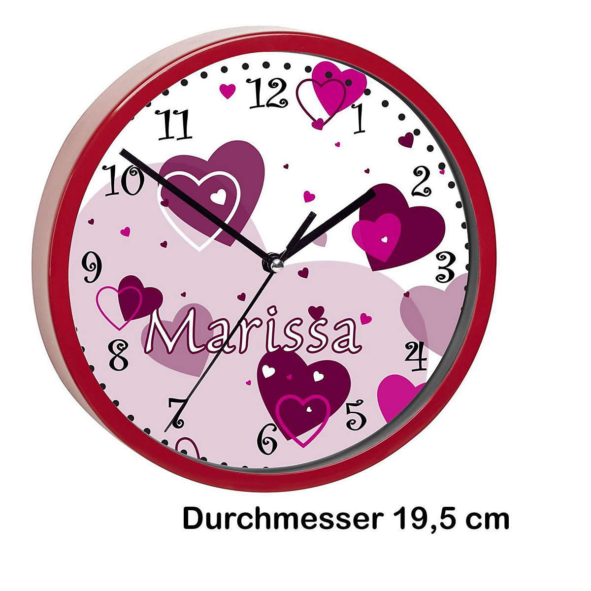 Kinder Wanduhr personalisiert mit Name Herz Brombeere
