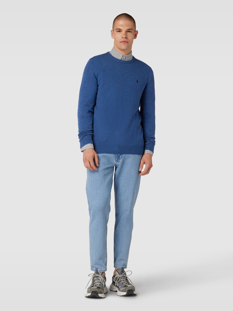 Strickpullover aus Wolle mit Logo-Stitching in blau