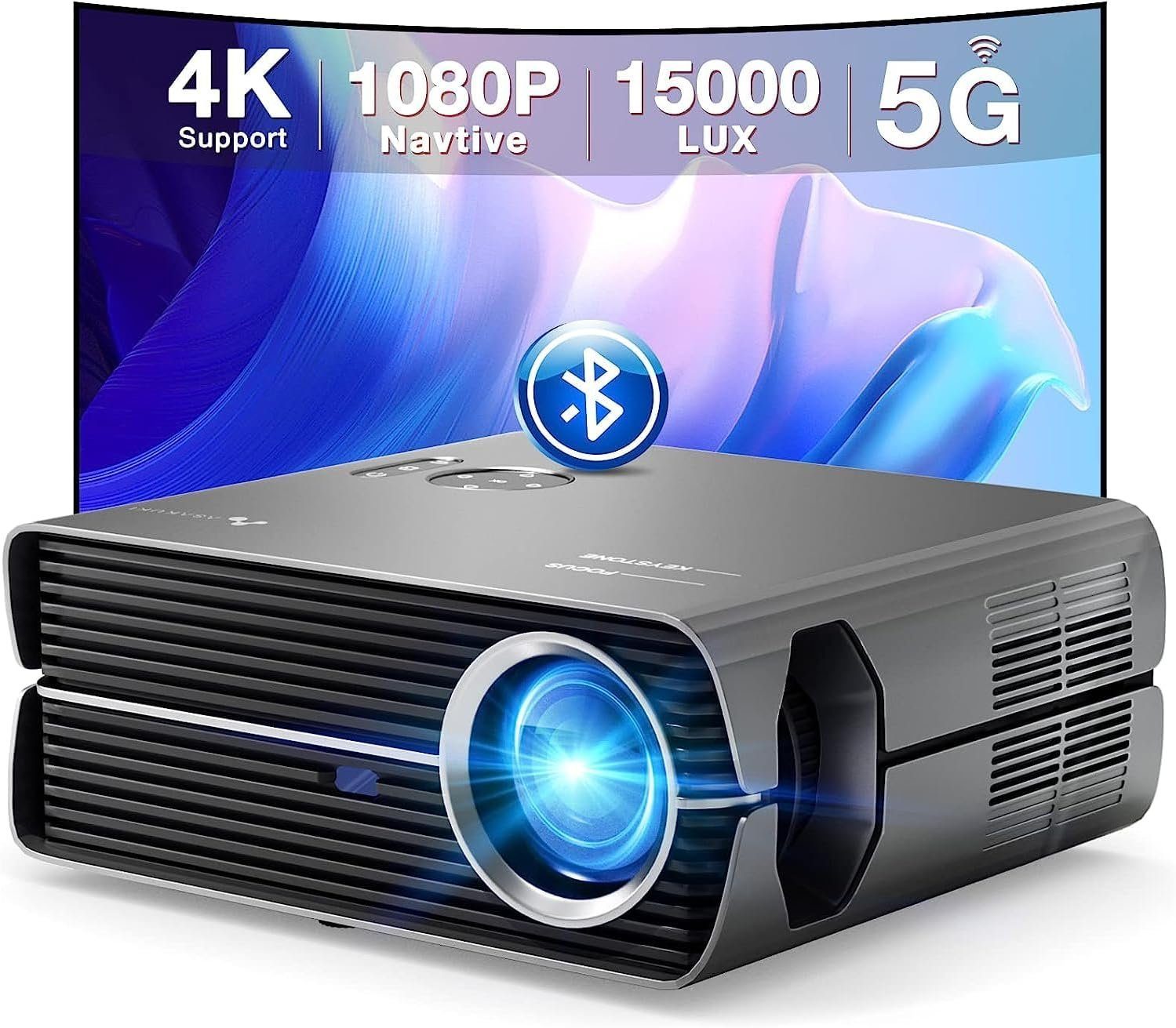 Asakuki Native1080P 5G WLAN Bluetooth, Deckenmontage Portabler Projektor (12000 lm, 12000:1, 1920 x 1080 px, Maximale 200