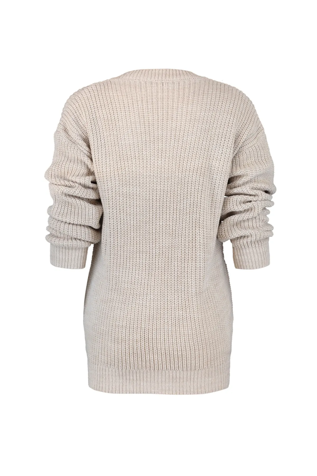 Trendyol Collection  Beigefarbener Strickpullover mit V-Ausschnitt und Lochmuster TWOAW21KZ0690