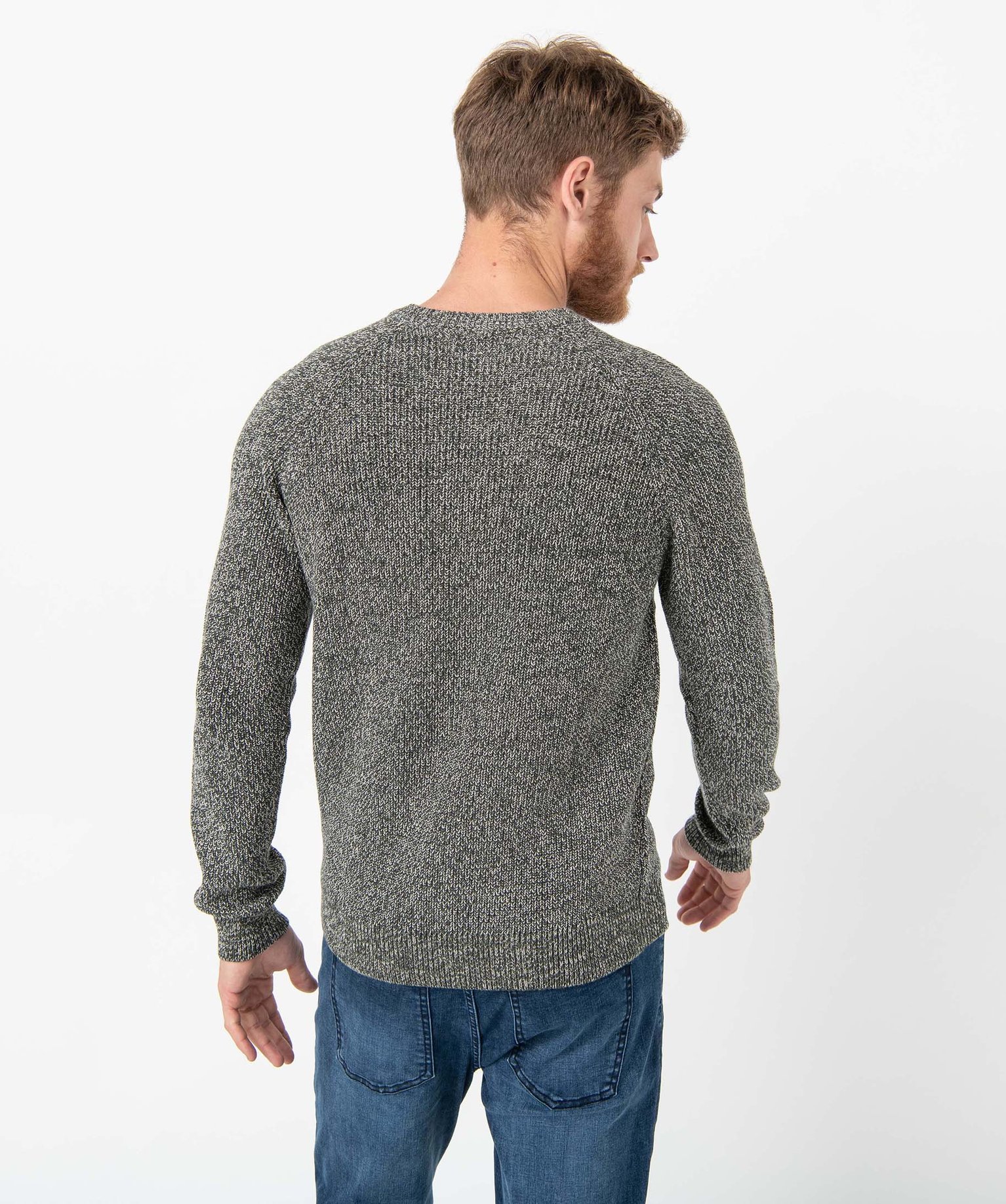 Pull homme à col rond en maille chinée noir | GEMO