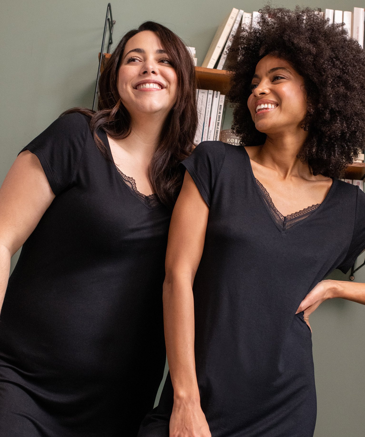 Nuisette femme femme grande taille à manches courtes et col... noir | GEMO