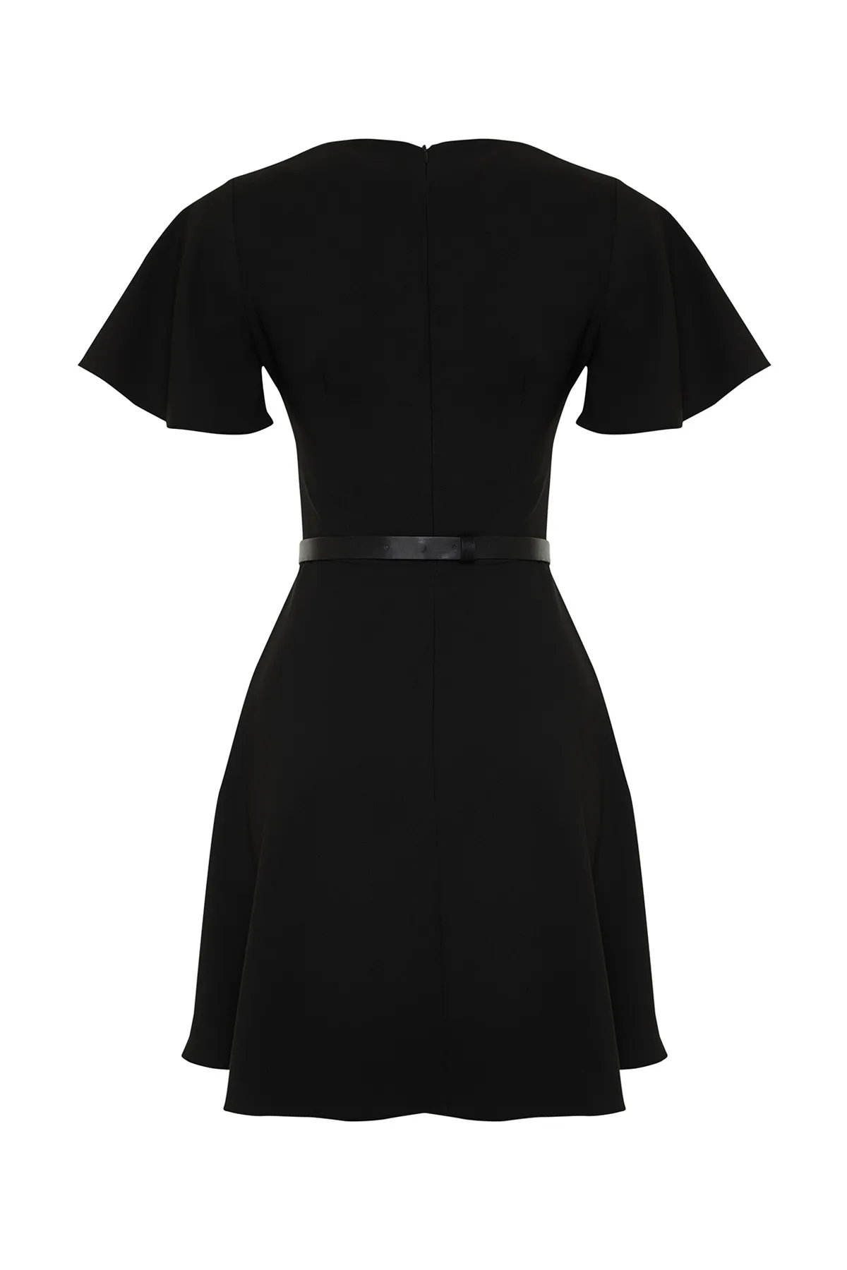 Trendyol Collection  Schwarzes Mini-Gewebekleid mit Volant und Gürtelrock TWOSS24EL00603