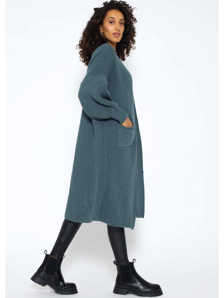 SASSYCLASSY Maxi Strick-Cardigan in Petrolgrün günstig kaufen