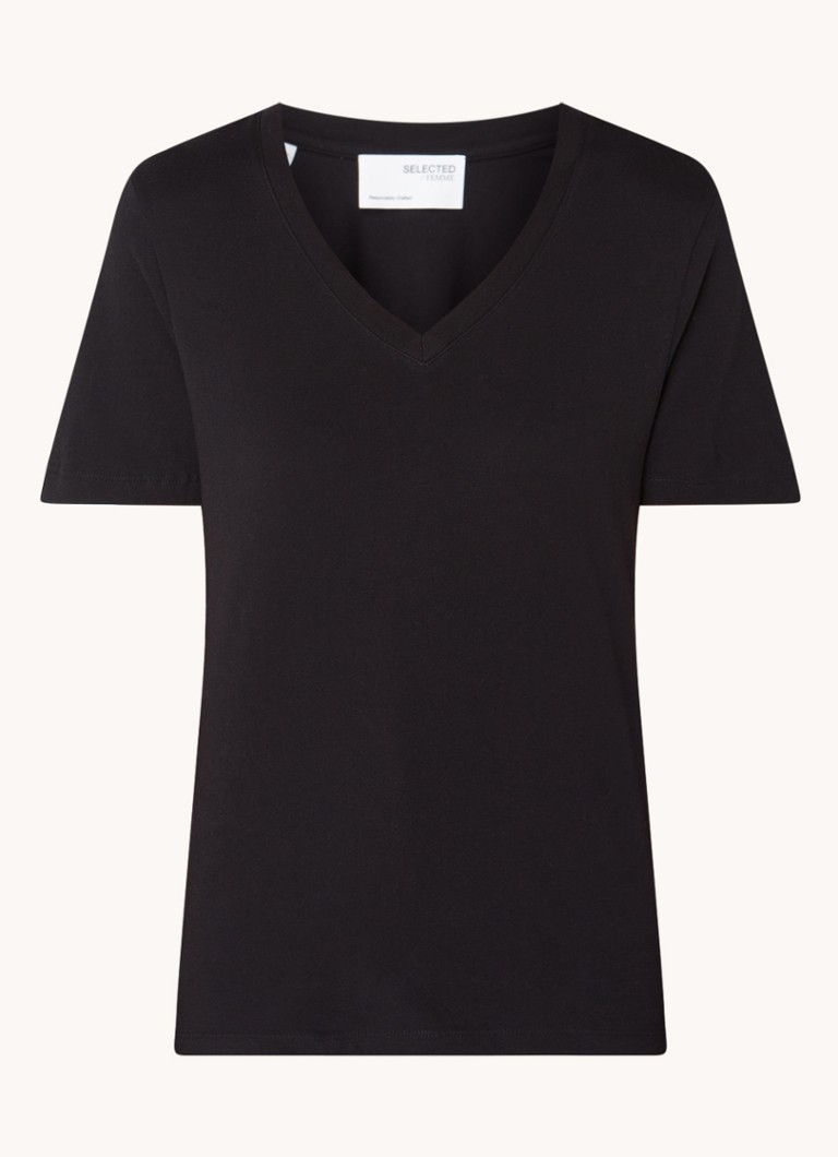 Selected Femme Essential organic cotton T-shirt with V-neck