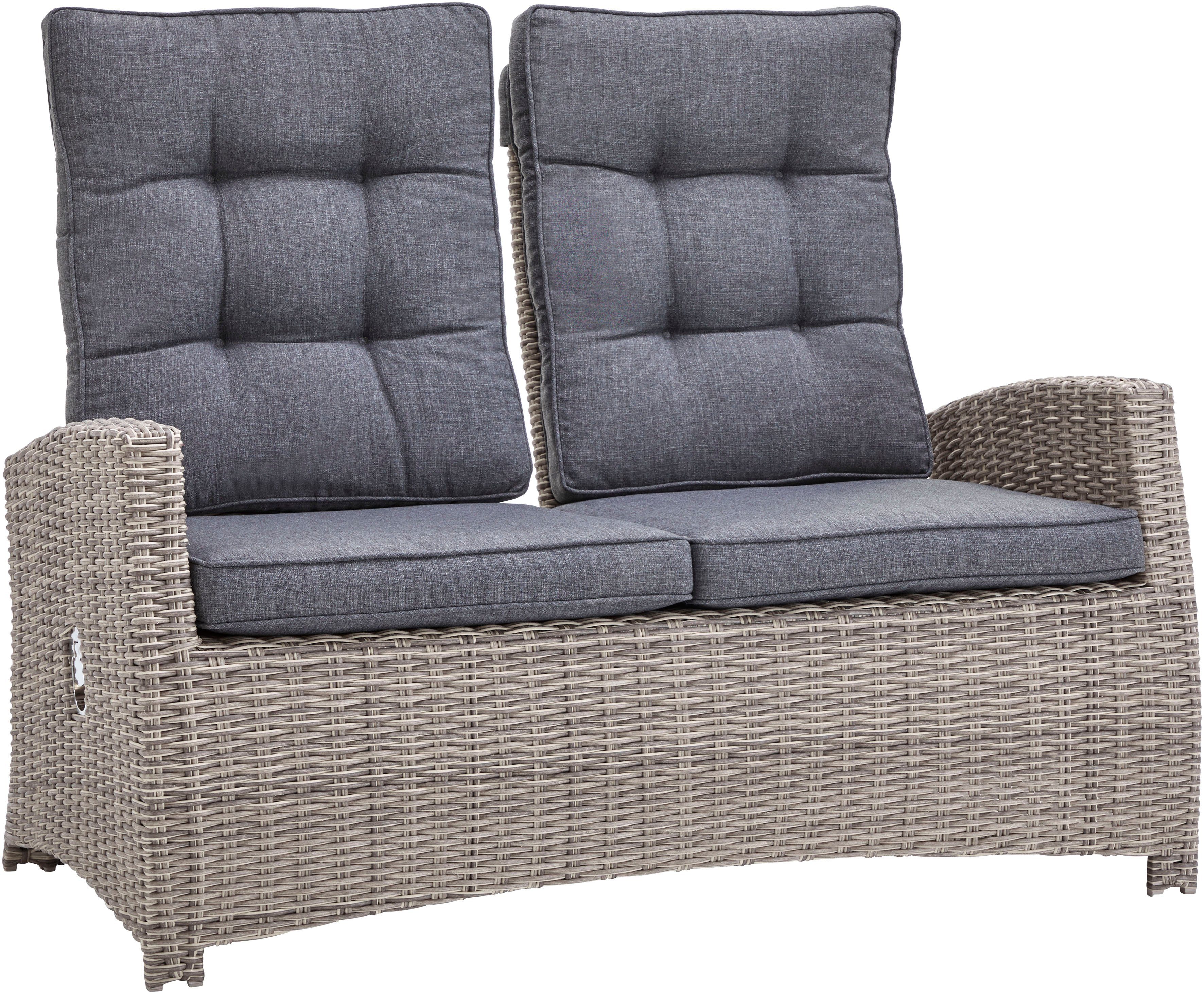 KONIFERA Gartenlounge-Set Monaco, (Set, 16-tlg., inkl. Auflagen, Alu, Polyrattan), höhenverstellbarer Tisch 43,5 - 66,5 cm