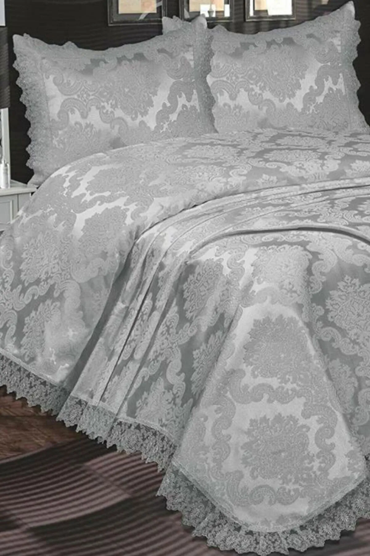 Çeyiz Diyarı  Französische Lunox-Einzelbettdecke mit Schnürung, Anthrazit