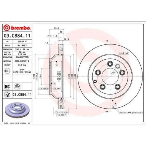 09.C884.11 BREMSSCHEIBE BREMBO HA  VP1 - ATU