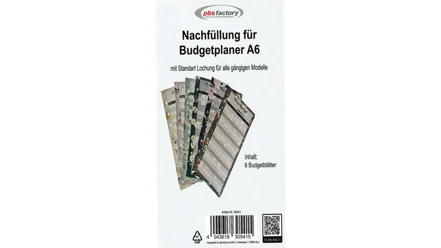 Nachfüllung für Budget-Planer A6 Budgetblätter