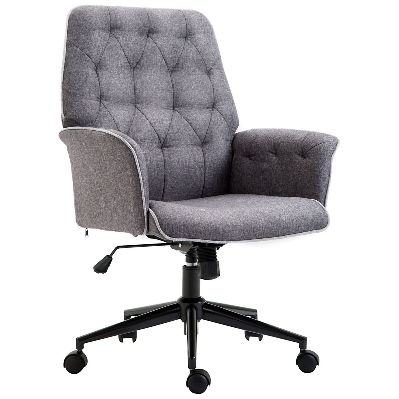 HOMCOM Bürostuhl mit Wippfunktion Drehstuhl Home-Office-Stuhl höhenverstellbarer Schreibtischstuhl ergonomisch 360°-Drehräder Schaumstoff Dunkelgrau 66 x 69 x 89,5-97 cm