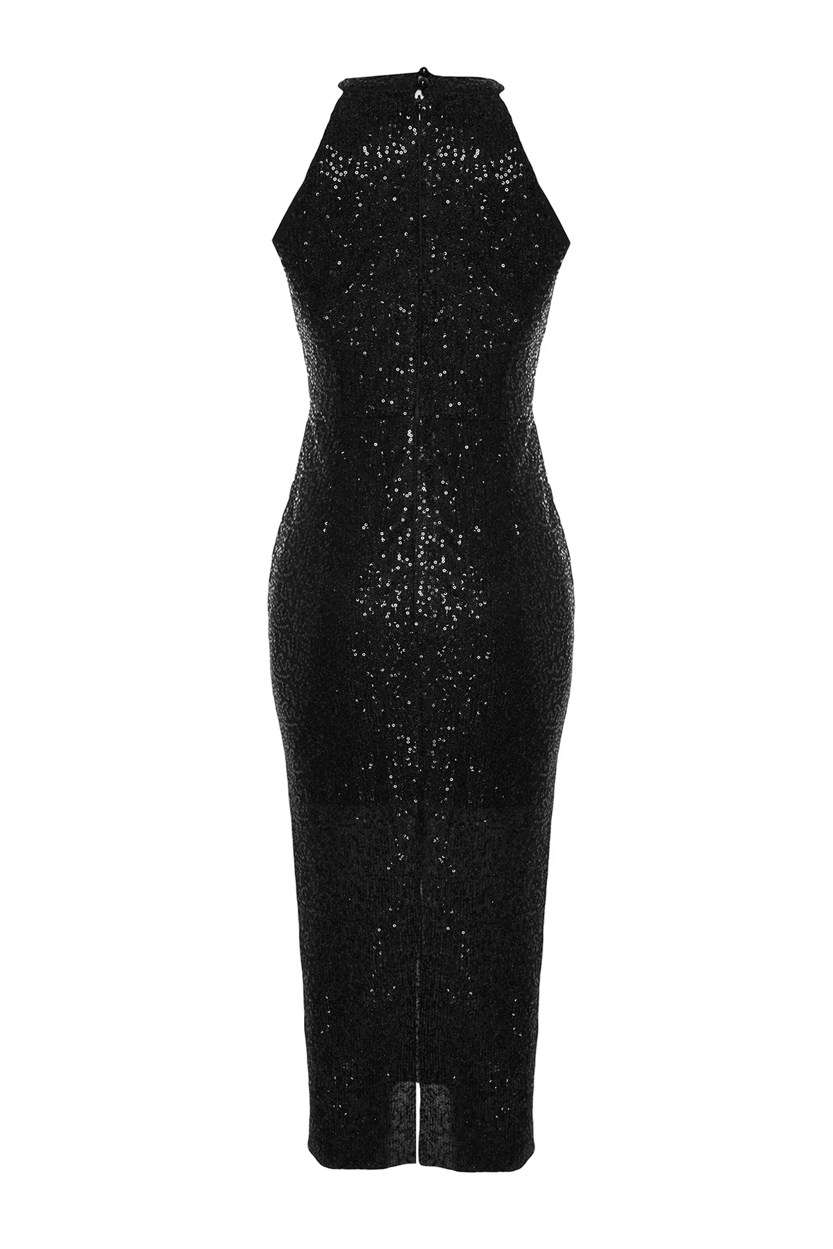 Trendyol Collection  Schwarzes, tailliertes, gestricktes, gefüttertes, glänzendes Pailletten-Pailletten-Elegantes Abendkleid TPRAW24EL00233