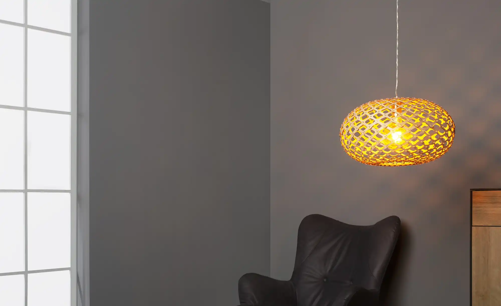 KHG Pendelleuchte, 1-flammig, nickel-matt/ holz