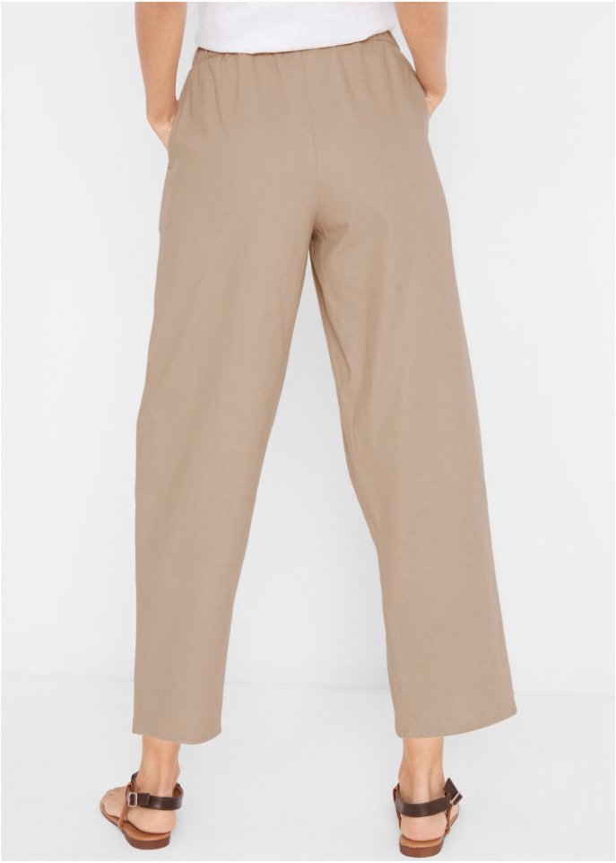 Knöchelfreie Hose mit Leinen und High-Waist-Bequembund, Loose-Fit