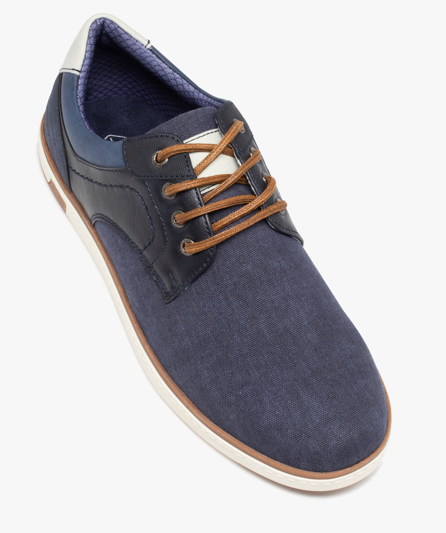 Derbies homme dessus toile à semelle contrastée bleu | GEMO