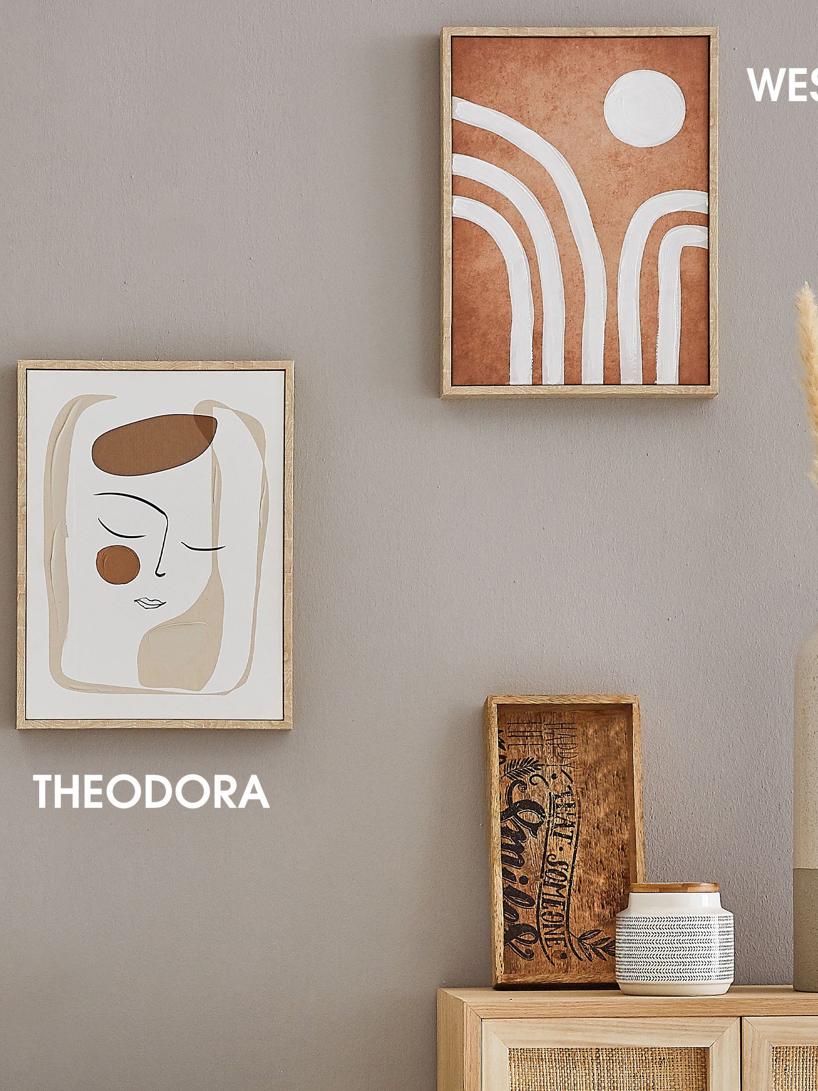 Theodora Leinwand-Druck-handbemalt, Beige/Weiss