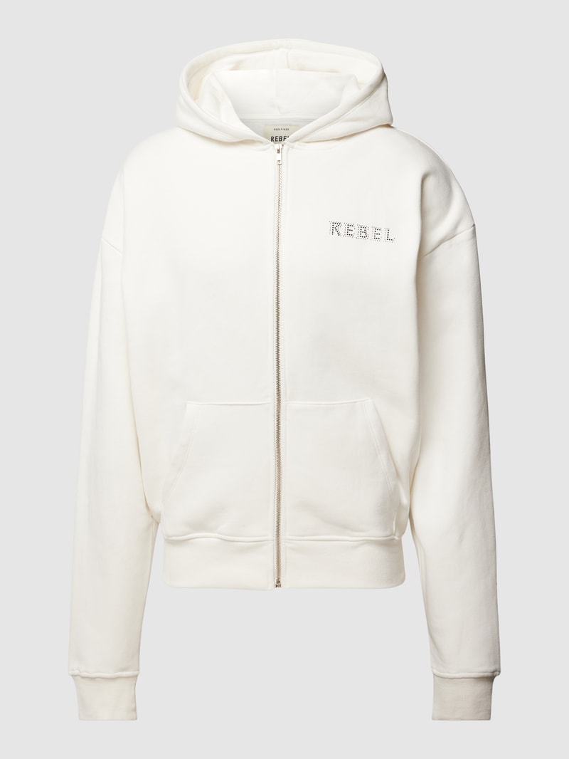 Sweatjacke mit Ziersteinbesatz Modell 'Cody' in weiß