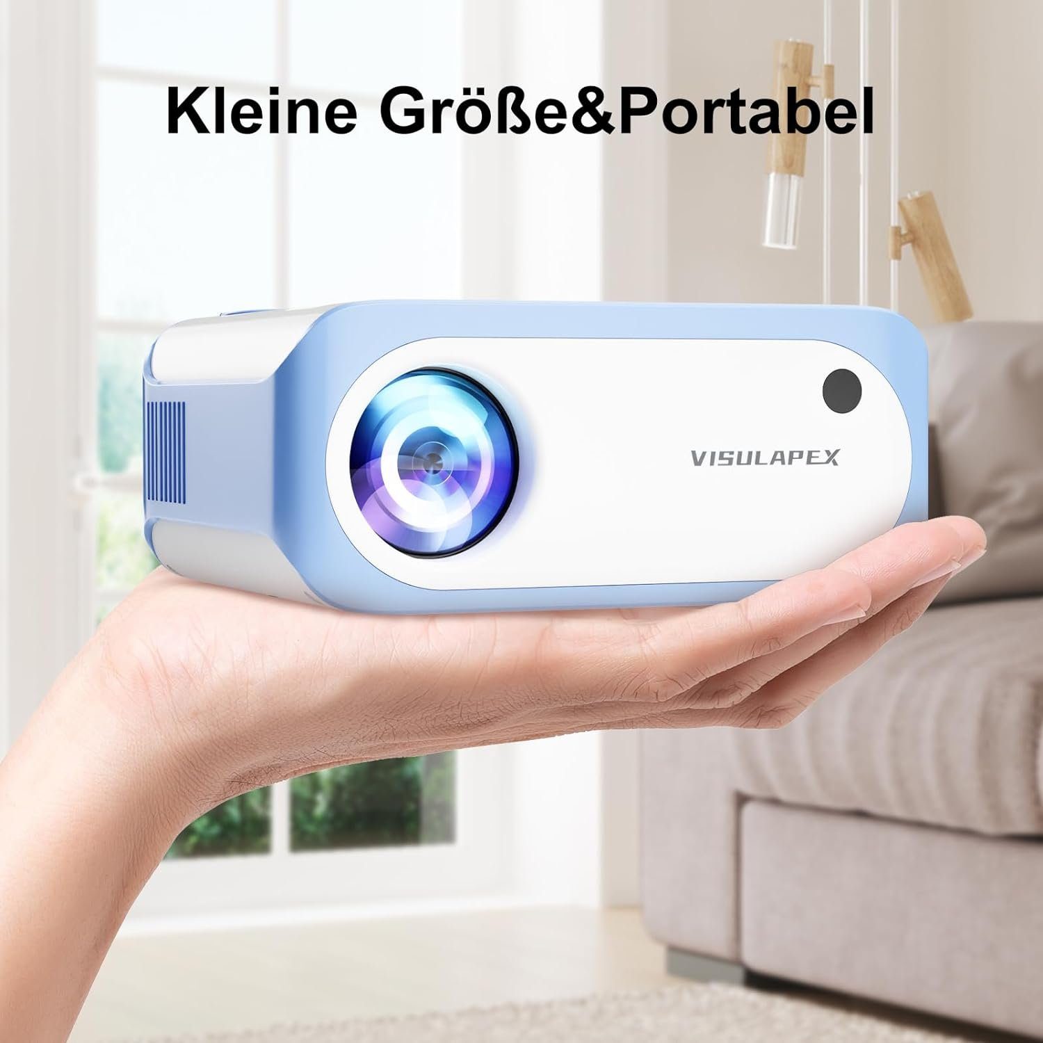 VISULAPEX Portabler Projektor (9000 lm, 8000:1, 1920 x 1080 px, Beamer Tragbarer Full HD 1080P Unterstützt, VISULAPEX V3 5G WiFi)