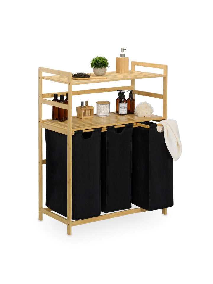 relaxdays Wäschekorbregal in Natur/ Schwarz - (B)80 x (H)105 x (T)40 cm günstig kaufen onesize