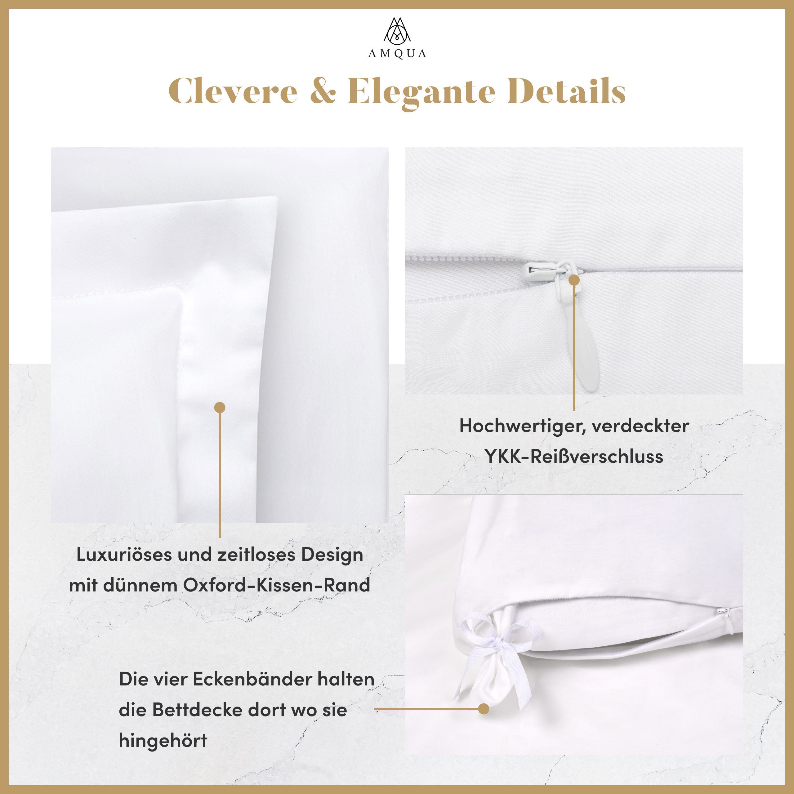 Bettwäsche Luxus Mako Satin, 100% ägyptische Baumwolle Premium Bettwäsche-Set, Amqua, Reißverschluss, Geld-zurück-Garantie, 60 Tage testen