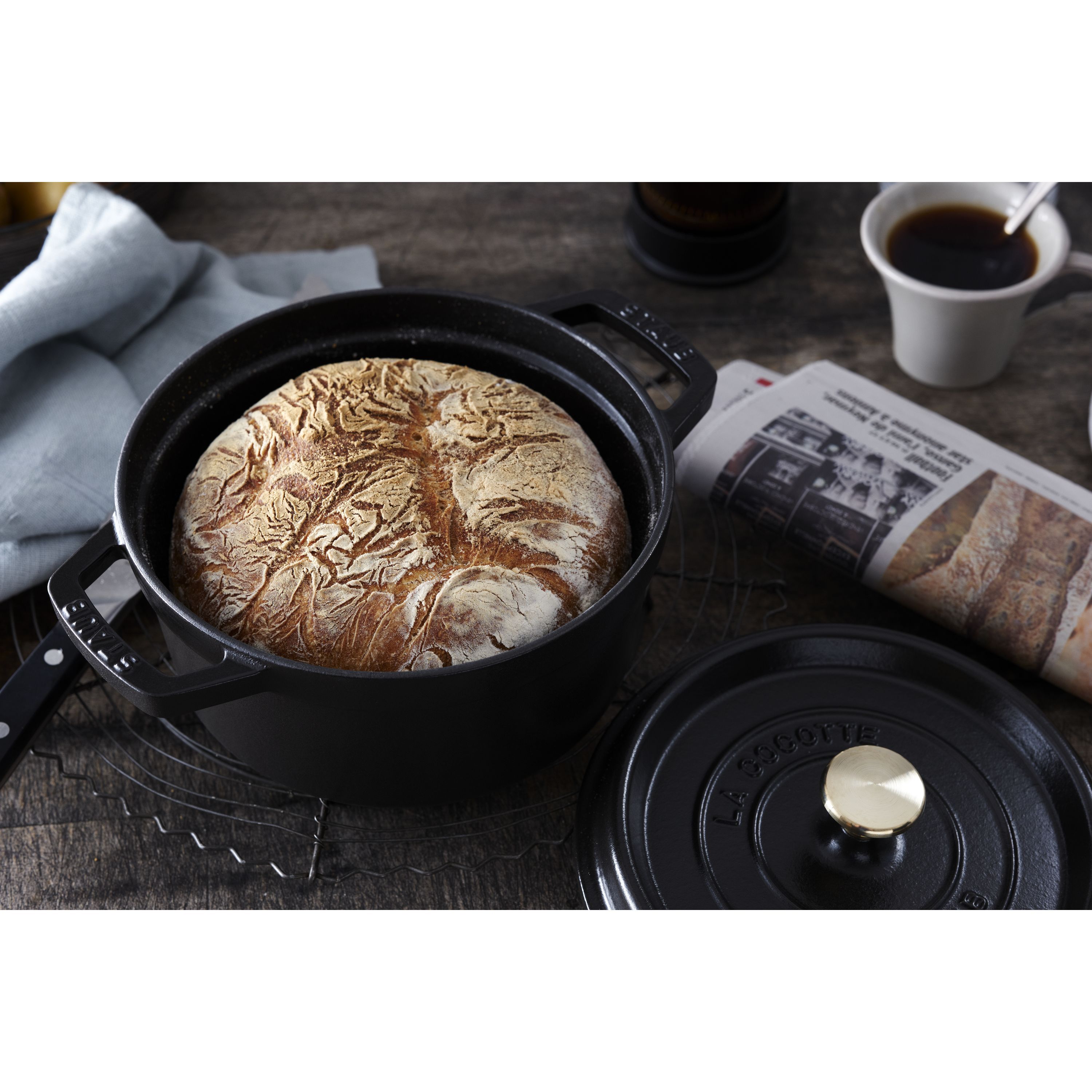 Cocotte 16 cm, rund, Schwarz, Gusseisen
