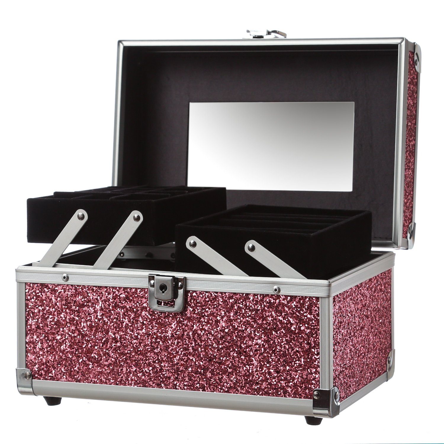 MARELIDA Schmuckkoffer Schmuckkästchen rosa Glitzer-Optik Klappfächer Schmuckkoffer (1 St)