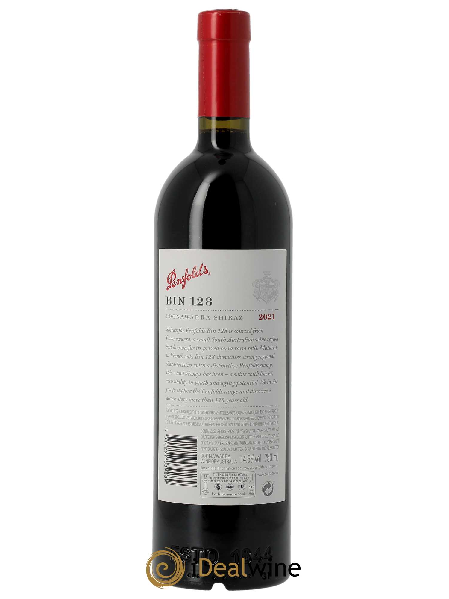Coonawarra Penfolds Wines Bin 128 Shiraz  2021 - Lot de 1 Bouteille