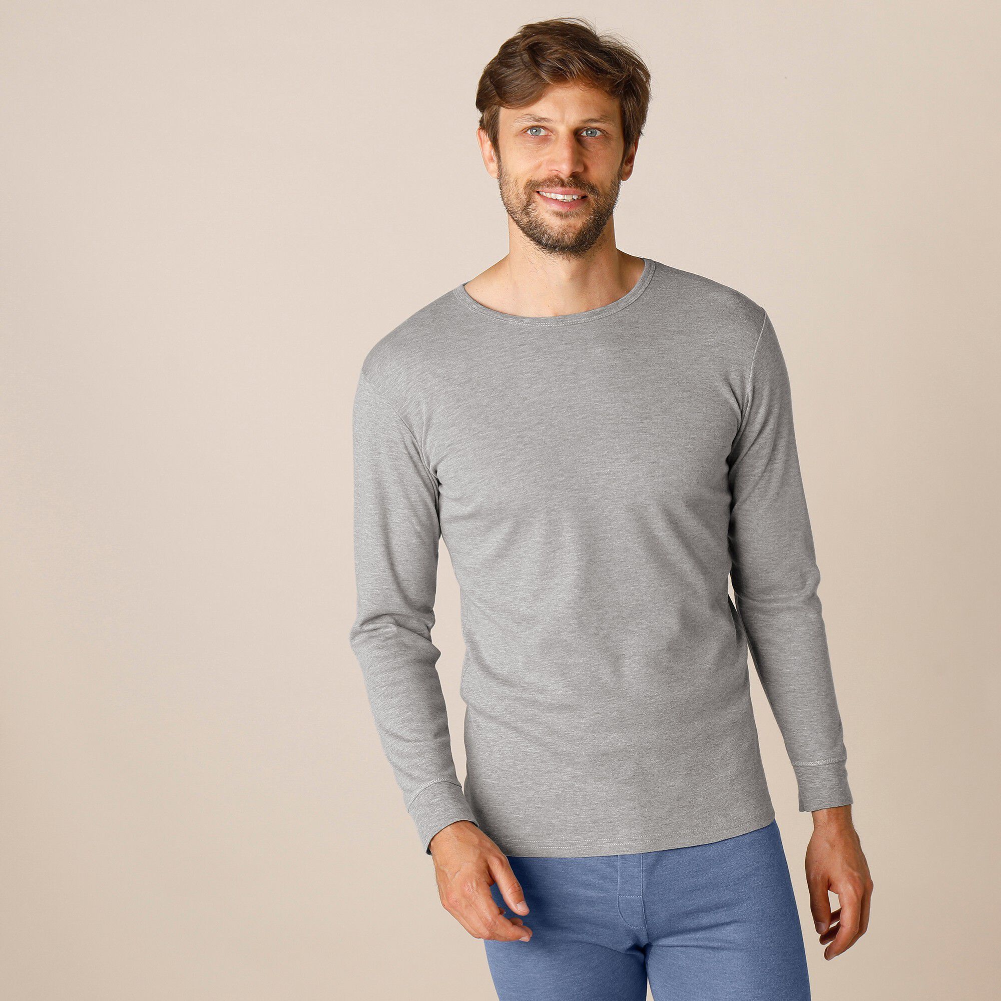 Tee-shirt sous-vêtement homme col rond manches longues dos long polyester