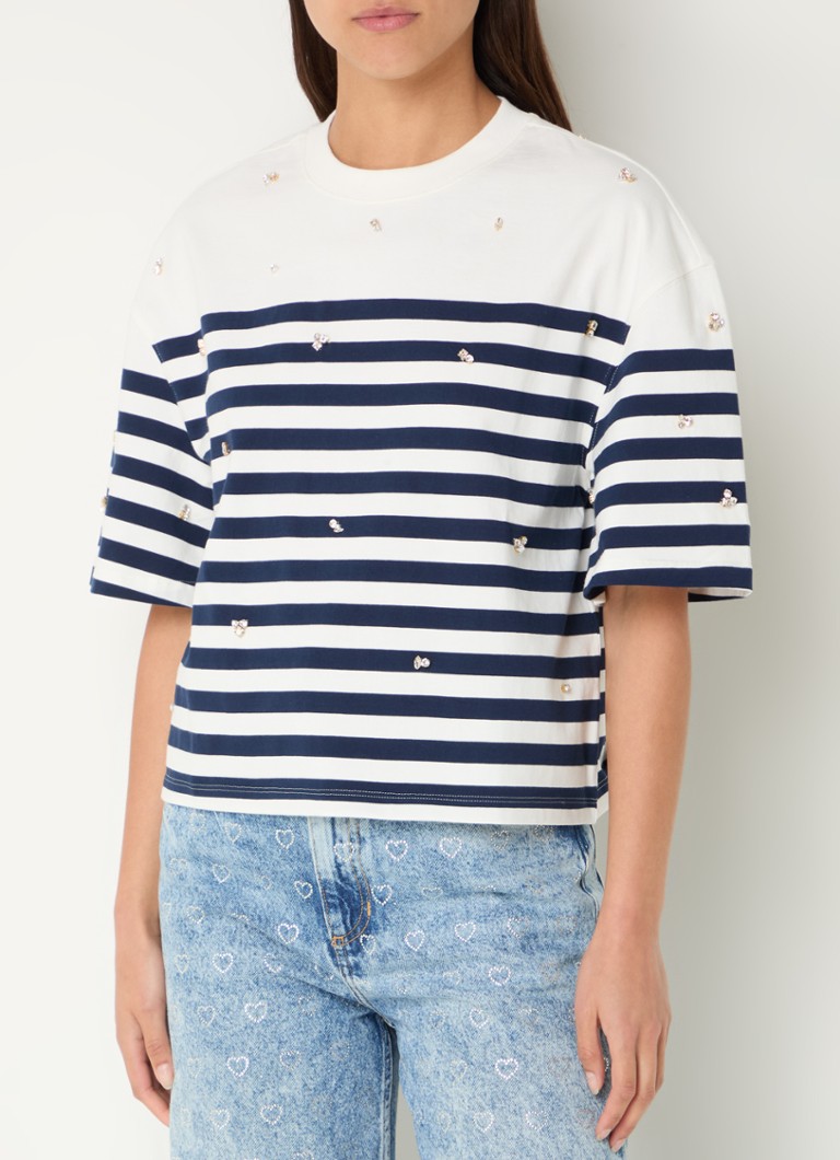 Sandro Oversized T-shirt with stripe print and rhinestones