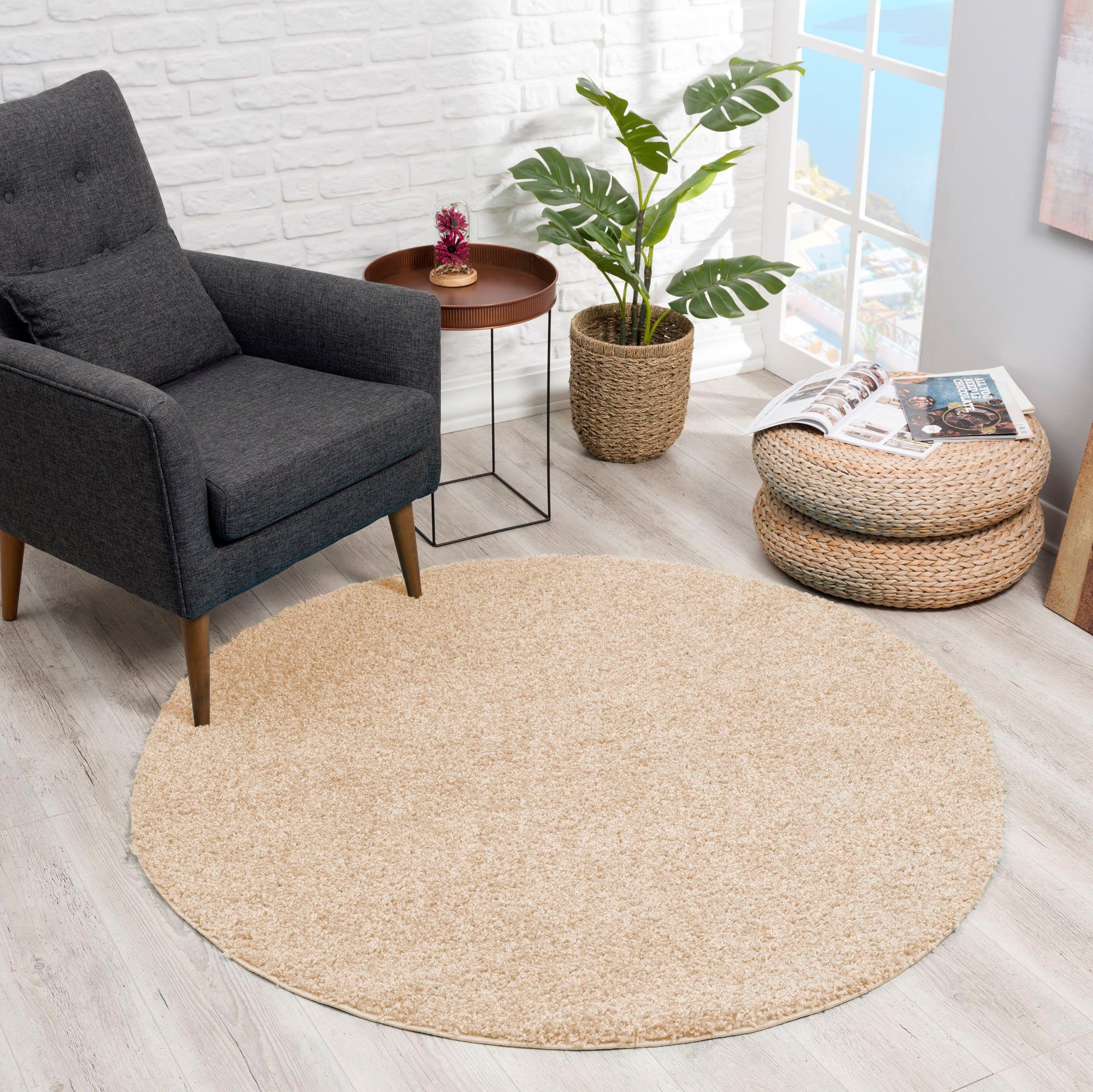 Hochflor-Teppich LOCA, Sanat, rund, Höhe: 30 mm, Wohnzimmer, Langflor, Shaggy, Schlafzimmer