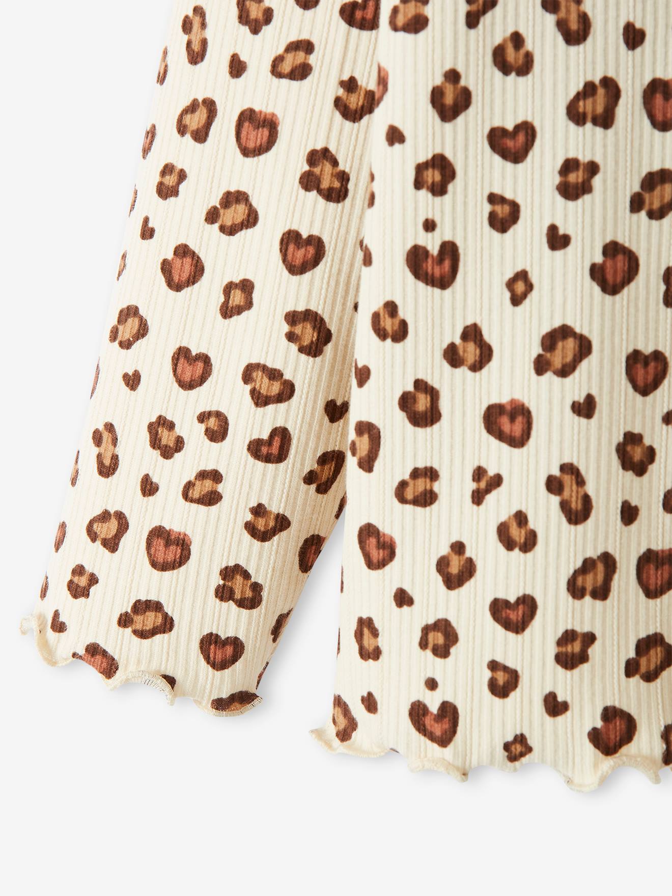 T-shirt col montant en maille côtelée fille manches volantées ocre