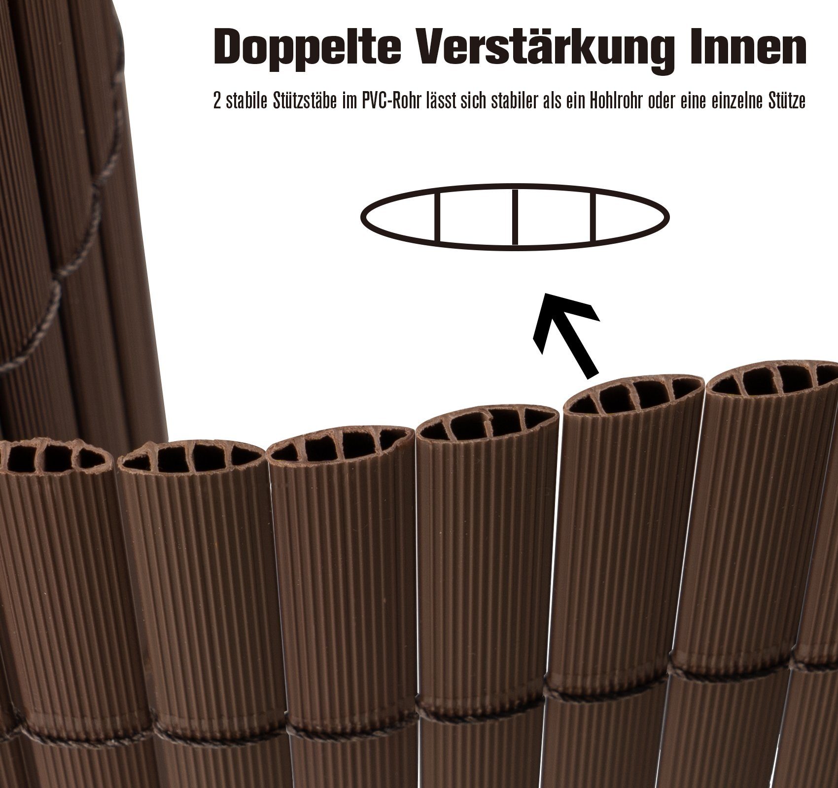 Homewit Balkonsichtschutz PVC Sichtschutzmatte mit Bindern Windschutz Wasserdicht ohne Bohren Doppelte Verstärkung Innen (Schwarz/Braun/Naturholzfarben)