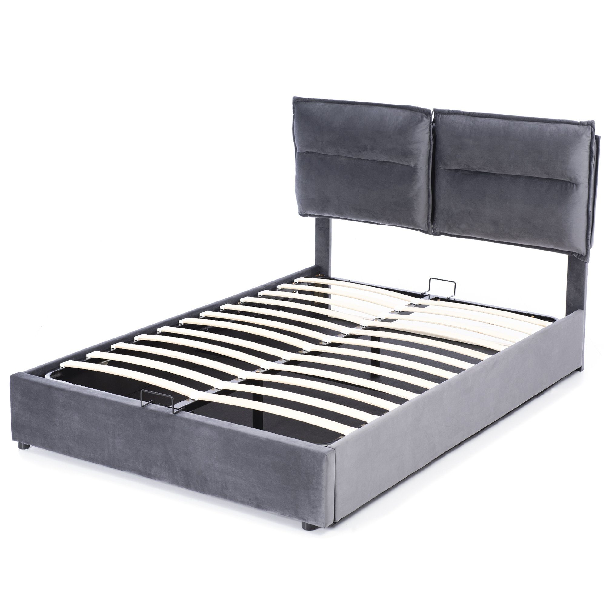 PHOEBE CAT Boxspringbett (Polsterbett Doppelbett mit Lattenrost, Bettkasten und verstellbarem Kopfteil), Hydraulisches Bett Funktionsbett 140x200 cm Samt